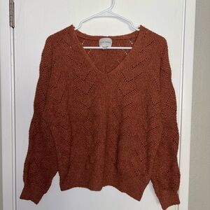 Pink Rose V-Neck Sweater in Rust